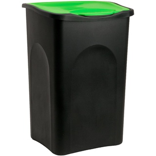 Stefanplast® Mülleimer mit Deckel 50L Abfalleimer Geruchsarm Küche Bad Biomüll Gelber Sack Kunststoff Mülltrennung, Farbe:schwarz/grün