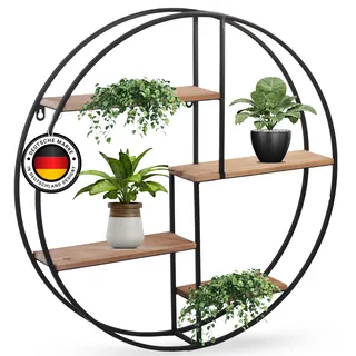 Kyto Wandregal rund | 45 Durchmesser | Robustes deko Regal aus Metall und Vier Holz Ebenen (45cm)