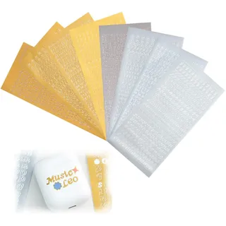 MOLZINY 8 Blätter Wachsbuchstaben buchstaben Aufkleber mit Zahlen Für Kerzen Bastelset Kommunionkerze für Kerzen Verzieren Taufkerze Selber Machen Set für Grußkarten Taufe Hochzeit(Gold, Silber)