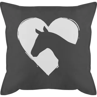 Kissen 50x50 - Pferde - Herz mit Pferdekopf - 50 x 50 cm - Grau - pferdekissen pferdeliebhaber pferd pferdemotiv pferde-zubehör reiten kissen+mit+pferdemotiv pferdespruch pferden reit spruch
