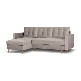 Beautysofa Ecksofa Sigurd, 226 cm Ecke für Wohnzimmer, im skandinavischen Stil, Polsterecke mit Schlaffunktion und Bettkasten beige