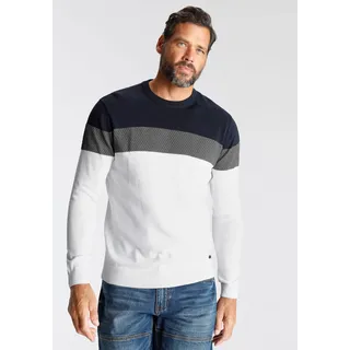 Rundhalspullover H.I.S "neue Farben", Herren, Gr. XXL (60/62), weiß (weiß gestreift), Feinstrick, Obermaterial: 50% Baumwolle, 50% Polyacryl, regular fit, Rundhals, Rippstrickbündchen, Pullover Rundhalspullover, Colorblocking, in leichter Strickqualität