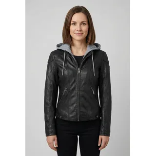 Lederjacke MAURITIUS "MWAmmy", Damen, Gr. L (40), schwarz, Obermaterial: 100% Schafsleder. Futter: 100% Polyester. Kapuze: 55% Baumwolle, 45% Polyester. Ärmelfutter: 100% Polyester, unifarben, regular fit hüftlang, abgesteppte Kante, Jacken, mit abnehmbarer Kapuze