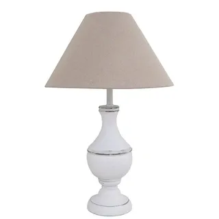 Grafelstein Tischleuchte Tischlampe MARLA weiß beige aus Holz im Landhausstil shabby chic E27