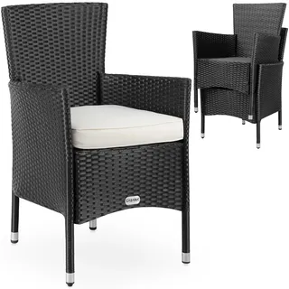 Casaria® Gartenstühle 2er Set Polyrattan Stapelbar mit Auflagen 160kg Belastbarkeit Wetterfest Outdoor Garten Terrasse Balkon Stapelstuhl Stuhl Sessel