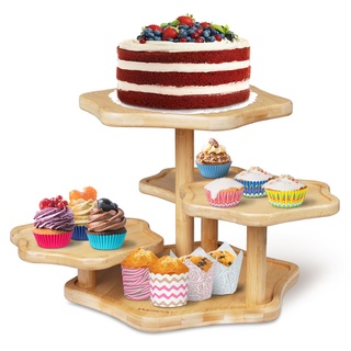 Parmedu 5-stufiger Bambus-Tortenständer: Cupcake-Turmständer für 50 Cupcakes, Holz-Kuchenständer in Wolkenform mit Patentdesign - Gestufter Tablett-Dekor, Cupcake-Halter Cupcakeständer für Partys usw.
