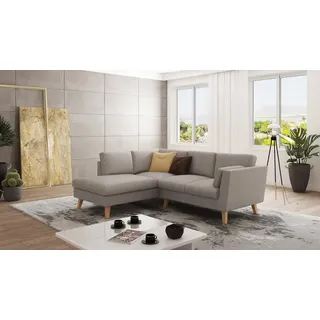 s-style möbel Ecksofa mit Holzfüßen im skandinavischen Stil Elma aus Dunkelbeige Luxusmicrofaser - Ottomane links, B/T/H: 221 cm/ 186 cm/ 90 cm - Braun