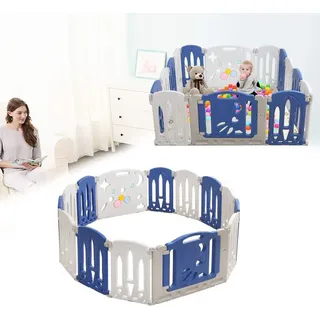 Hengmei - Laufgitter Baby Laufstall Absperrgitter faltbar Aktivitätszentrum aus Kunststoff mit Tür und Spielzeugboard Sicherheitsspielplatz (18 Stk)