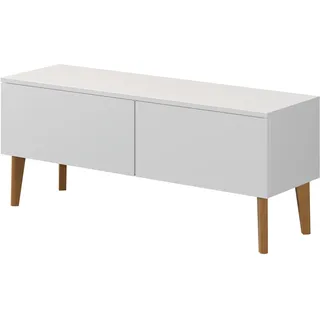 PAWS MEBLE Bergen RTV 120 2D Weiß – Skandinavisches TV-Lowboard 120 cm – Push-to-Open – Holzfüße – 2 Fronten nach unten öffnend