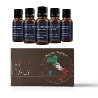 Mystic Moments | Italien-Set ätherischer Öle | 5x10ml | Fünf ätherische Öle: Bergamotte, Zitrone, Süßorange, Basilikum und Rosmarin für Diffusoren, Duftlampen und DIY-Mischungen.