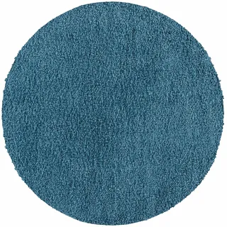 Teppium Moderner Hochflor Teppich Wohnzimmer 160 cm Rund Türkis - Shaggy Flauschiger Teppich, Extra Weich, Pflegeleicht und Einfarbig - für Schlafzimmer, Küche und Esszimmer