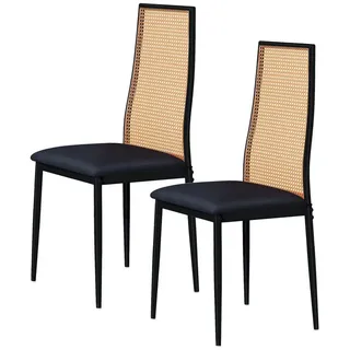 FUROKOY Stuhl Esszimmerstuhl Rattanstuhl Küchenstühle mit Rattan-Rückenlehne (Set, 2 St), Kunstleder,2er Set,Metallbeine,Schwarze schwarz 44 cm x 97.5 cm x 43 cm
