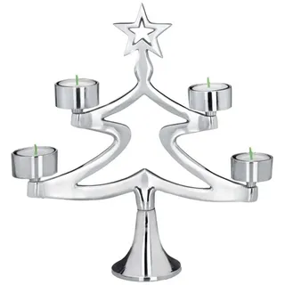 Teelichthalter 28 cm Weihnachtsbaum-Form Aluminium Kerzenhalter für 4 Teelichter
