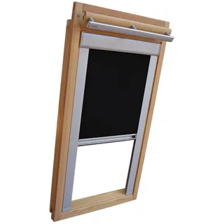 Verdunkelungsrollo THERMO Alu-Rückseite für VELUX Dachfenster TYP GGU/GPU - S06 - Farbe Schwarz - mit Aluminium Seitenschienen - KLICK Montage