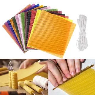 BORDEAG 24 Stück Bienenwachsplatten, 12 Farben Wachsplatten Für Kerzen, Bienenwachsplatten Für Kerzen Mit 24 Baumwolldocht, Bienenwachskerzen Selber Machen DIY-Kerzen Für Erwachsene(20 * 20 cm)