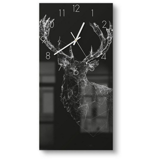 DEQORI Wanduhr 'Digitalisierter Hirsch' (Glas Glasuhr modern Wand Uhr Design Küchenuhr) schwarz 30 cm x 60 cm
