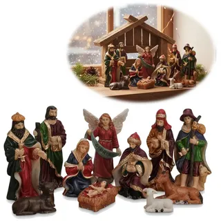 LS-LebenStil Krippenfigur 11-teiliges Set Krippenensemble bis 10cm Klassische Weihnachtsfiguren (für Weihnachtskrippen inkl. Tiere für Krippenstall Advent Dekoration, 11 St., Weihnachten Krippe Maria Josef Jesus inkl. Tiere 11-teilig), Deko traditionell Handbemalt Krippentiere Weihnachtsfiguren