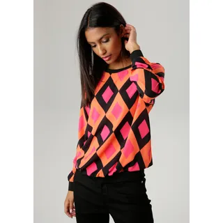 Shirtbluse ANISTON SELECTED Gr. 48, bunt (schwarz, orange, pink) Damen Blusen langarm Bestseller