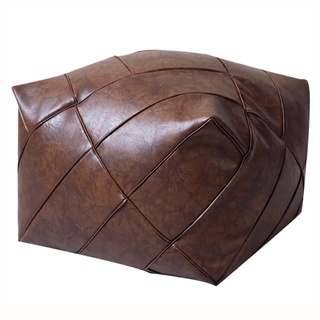 W&X Bean Bag Stuhl,Modernen Sitzpuff Pouf Cover Stauraum Lösung,Quadrat Sitzhocker Ruhe Sitzpouf,Premium Leder Pouf Ungefüllt Marokkanischen Pouffe-Braun 48x48x38cm(19x19x15inch)