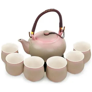 Webao Teeservice Chinesisches Tee-Set Keramik 600ml Teekanne 6 Tassen 120ml Rosa