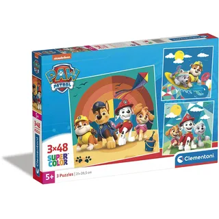 Clementoni - 25291 - Supercolor Puzzle - Paw Patrol - 3 Puzzle mit 48 Teile Ab 5 Jahren, Buntes Kinderpuzzle Mit Besonderer Leuchtkraft & Farbintensität, Geschicklichkeitsspiel Für Kinder