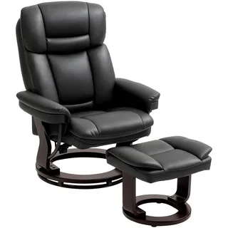 HOMCOM Relaxsessel mit Hocker, 360°drehbarer Fernsehsessel mit Liegefunktion, TV-Sessel mit Taschenfeder für Wohnzimmer, Kunstleder, Schwarz
