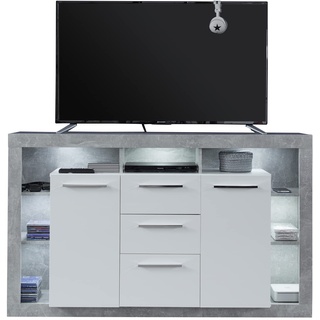 trendteam smart living - Sideboard Schrank Wohnzimmerschrank klein - Wohnen - Rock - Aufbaumaß (BxHxT) 150 x 90 x 40 cm - Farbe Stone mit Weiß Hochglanz - 182687035