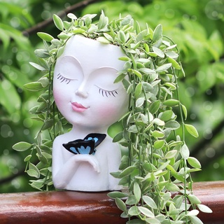WEWEOW Gesichtspflanztopf – Gesichts-Blumentopf für Innen- und Außenbereich, Kunstharz, Sukkulenten, Übertopf mit Drainageloch, niedliches Damengesicht