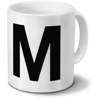 Tasse mit dem Buchstaben "M" - Motiv Letters - Trend, Modern, Kaffeebecher, Mug, Becher, Kaffeetasse - Farbe Weiß