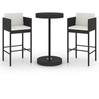 vidaXL 3-tlg Gartenbar-Set mit Kissen Poly Rattan Schwarz