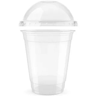 500x rPET Clear Cup, Smoothie Becher 350ml (12oz), Ø 95mm mit DOM Deckel mit Loch