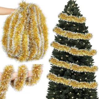 Axingqiwu 10m Tannengirlande Weihnachten Girlande Weihnachten Deko Weihnachtsbaum Girlande Tannengrün Goldener Tannengirlande Künstlich