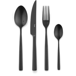 Verlo Besteckset SU BLACK Schwarz 24-teilig 6 Personen | 18/10 Edelstahl (18% Chrom, 10% Nickel) | Mattes Finish | Korrosionsschutzeigenschaften | Kratzfest