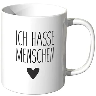 JUNIWORDS Tasse, Ich hasse Menschen, Wähle Farbe, Weiß