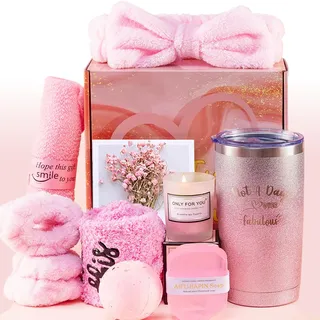 Hailivike Rosa Wellness Geschenkset Frauen -12 Teiliges Geschenkbox, 600ml Edelstahl Trinkbecher, Geschenk für Frau/Mann Freundin oder Mama, Weihnachten, Geburtstag