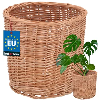 KOTARBAU® Weidenkorb zum Bepflanzen Naturfarbe Höhe 28 cm ⌀ 33 cm Übertopf Korb aus Weide Pflanzkorb geflochten Pflanzkörbe Outdoor Korbübertöpfe für Balkon Blumentopf geflochten