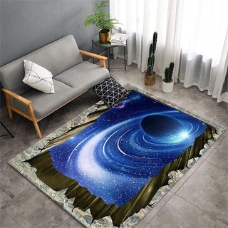Teppich Galaxy Starry Sky Wohnzimmer Teppich Kinder Erwachsene Schlafzimmer Carpet Anti-Rutsch Super Soft Cosmic Planet Raumschiff Meteorit 3D Blau Lila Grau Baby Game Rug (Galaxis 3,80 x 120 cm)