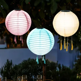3 Stücke Solar Lampions Außen Wetterfest Solar Laternen für Draußen,Solarlampen für Außen Hängende Gartenlaterne,20cm Solarlampions Wasserdicht Solarleuchten für Garten,Halloween Fest Deko