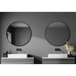 Talos Black OROS Spiegel rund Ø 100 cm – runder Wandspiegel in matt schwarz – Badspiegel rund mit hochwertigen Aluminiumrahmen
