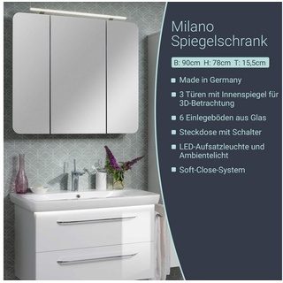 FACKELMANN Badezimmerspiegelschrank LED Spiegelschrank MILANO