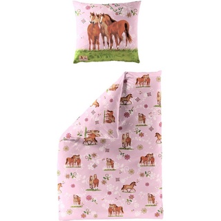 Kinderbettwäsche Pferde, Pferdefreunde, Renforcé, 2 teilig, Renforce, 100 % Baumwolle, Pferdefreunde, pflegeleicht rosa