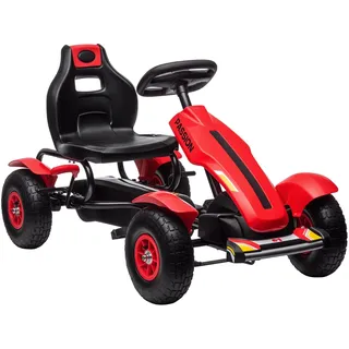 HOMCOM Gokart Tretauto mit Handbremse Pedal-Gokart Kinder 5-12 Rot | Verstellbarem Sitz, Vor- und Rückwärtsgang, Tretfahrzeug, Kinderspielzeug, Kinderfahrzeug, Kettcar