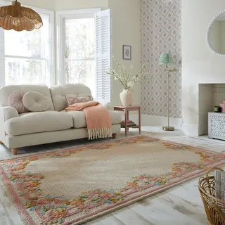 Teppich FLAIR RUGS "ELISE FLORAL WOOL", mehrfarbig, B:140cm H:8mm L:200cm, Oberfläche: 100% Wolle. Rückseite: 100% Baumwolle, Teppiche, Teppich