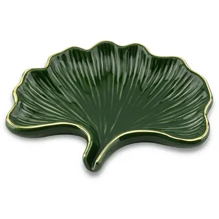 FOUORTUNATE-BEE Seifenschale Keramik Seifenschale mit Ablauf, Ginkgo-Blattförmige Seifenschale, Seifenablage Waschbecken, Seifenhalter, Seifenteller, für Badezimmer, Dusche und Küche, Als Dekoschale oder Schmuckschale verwendbar grün