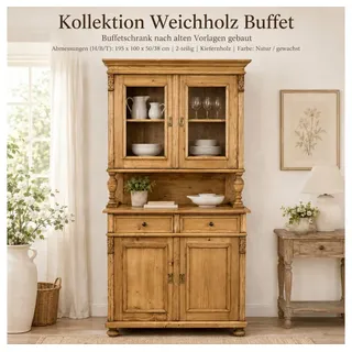 Wohnpalast Buffet Landhaus Küchen Schrank 100 cm Buffetschrank Massivholz (2-St) beige