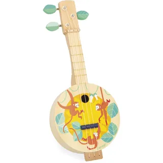 Janod - Banjo aus Holz - Musikinstrument für Kinder - 3 Ersatzsaiten enthalten - Spielzeug zur Imitation und musikalischen Früherziehung - Banjo Guitar Kind - Ab 3 Jahre - J07661