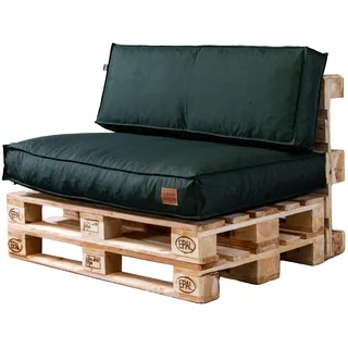 GoldenGroup Gartenset Kissen für Palettenmöbel Flaschengrün - Strapazierfähiges Gewebe - Palettenkissen Set Gefüllt mit Schaumgranulat - 120x65x10 Sitzkissen - (2X) 60x40x10 Rückenkissen