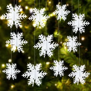 Becellen 24 Stücke Weiß Christbaumschmuck, Papier Weihnachten 3D Schneeflocken Deko Weihnachtsbaum Schneeflocke für Weihnachtsfeier Dekoration