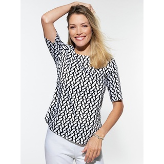 Walbusch Damen T Shirt Bluse Sommerleicht bedruckt Schwarz Weiß 38 - Kurzarm