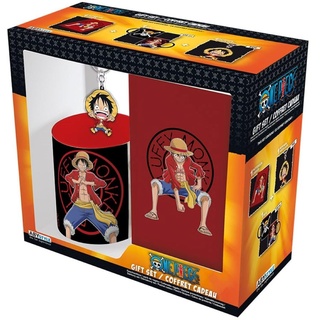 ABYSTYLE One Piece Monkey D. Luffy Red Geschenkset enthält 325 ml Tasse, Hardcover-Notizbuch und Schlüsselanhänger, Anime-Manga-Trinkgeschirr, Zubehör, 3-teilig